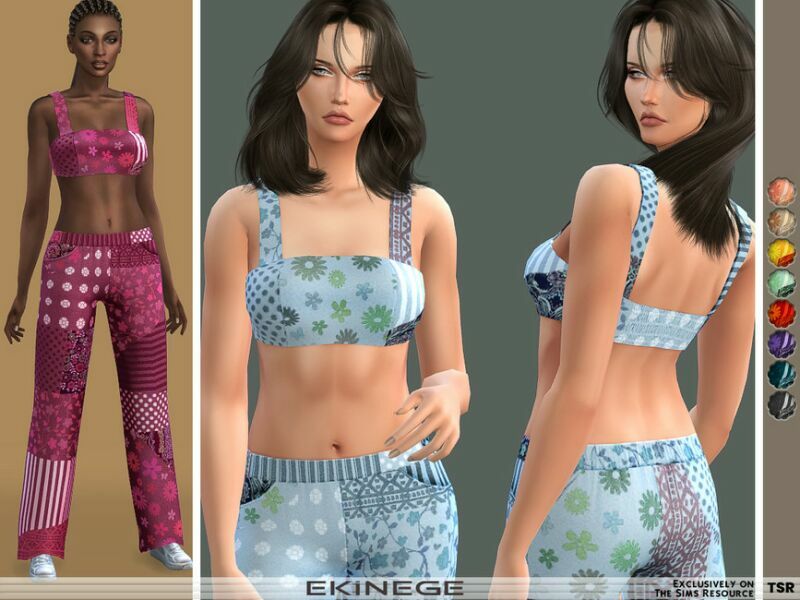 Patchwork Print TOP – SET27-1 By Ekinege Sims 4 CC