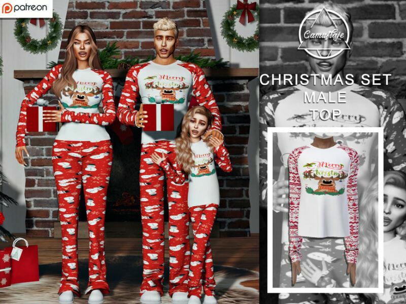 [Patreon] Christmas PJ Collection – Male (TOP) By Camuflaje Sims 4 CC