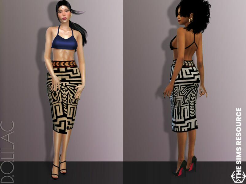 sims 4 cc patterned midi skirt do616 2