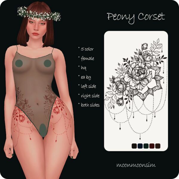 Peony Corset Tattoo By Moonmoonsim Sims 4 CC