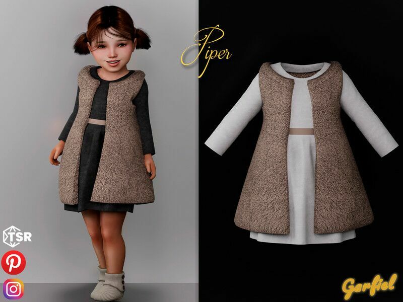 Piper – Corduroy Dress And FUR Vest Sims 4 CC