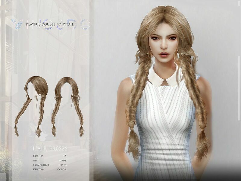 Playful Double Ponytail – ER0526 By Wingssims Sims 4 CC