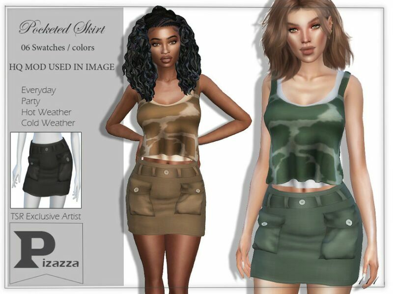 Pocketed Skirt By Pizazz Sims 4 CC