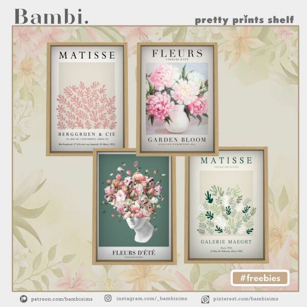 Pretty Prints Shelf By Bambisims Sims 4 CC