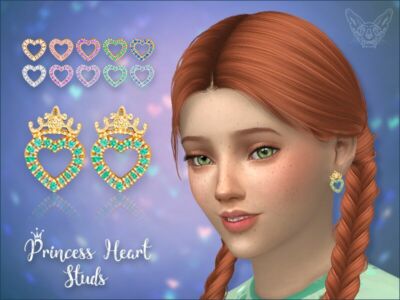 Princess Heart Stud Earrings For Kids By Giulietta Sims 4 CC