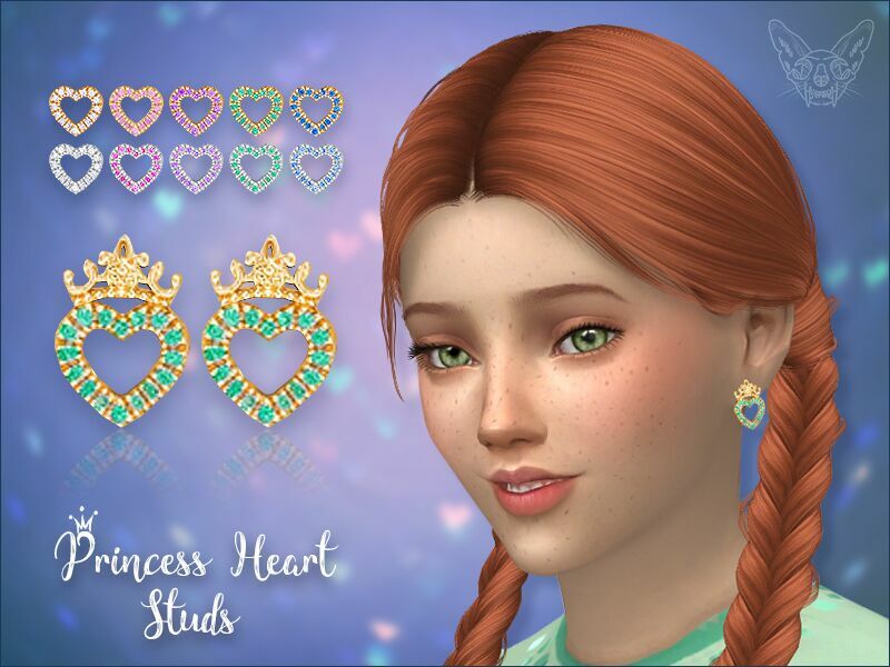 Princess Heart Stud Earrings For Kids By Giulietta Sims 4 CC