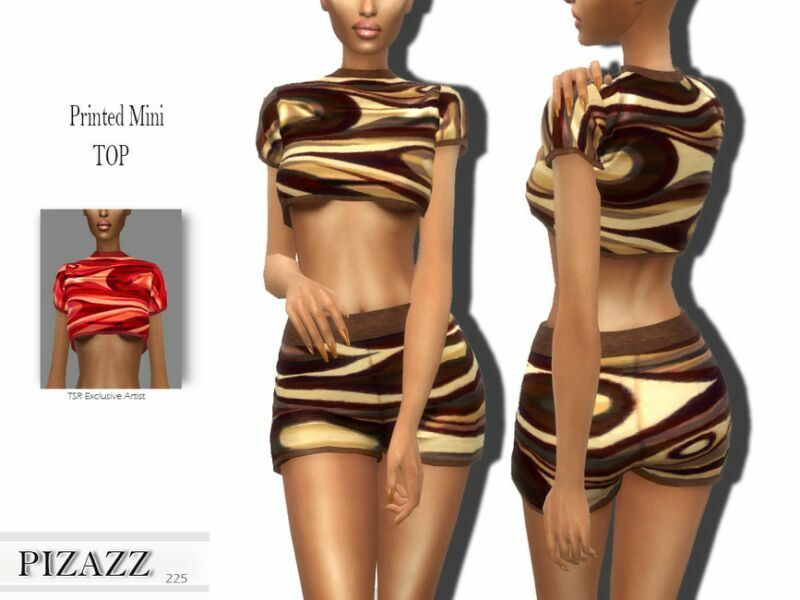 Printed Mini TOP By Pizazz Sims 4 CC