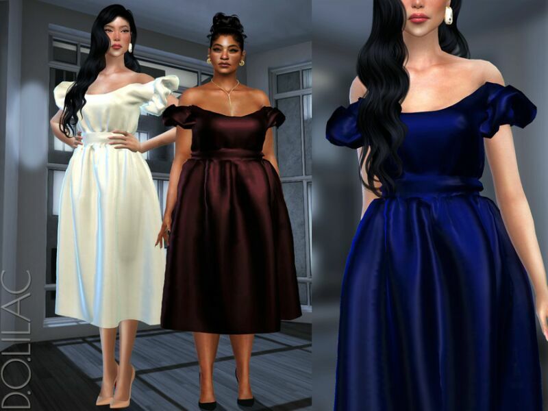 Puff Sleeve Midi Ball Gown DO507 Sims 4 CC