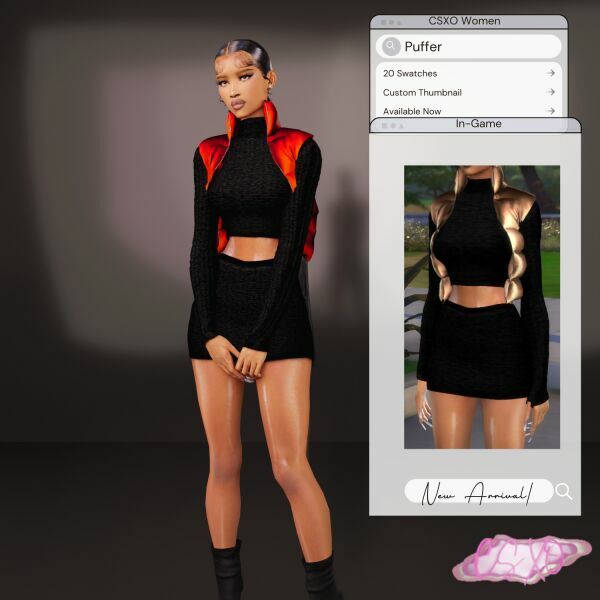 sims 4 cc puffer vest top skirt 3