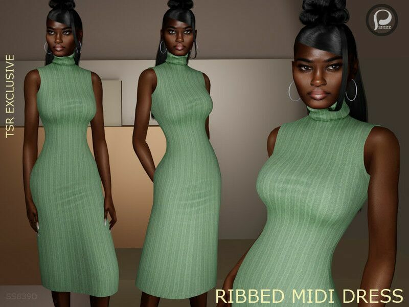 Ribbed Midi Dress By Pizazz Sims 4 CC