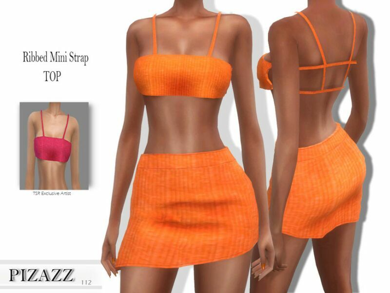 Ribbed Mini Strap TOP By Pizazz Sims 4 CC