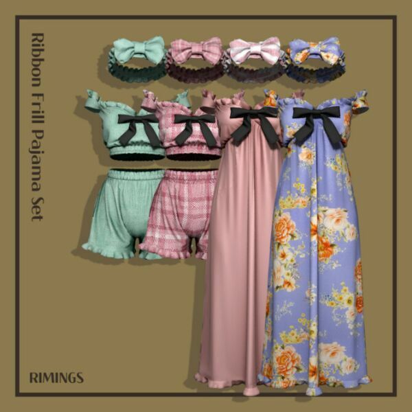 Ribbon Frill Pajama SET By Rimings Sims 4 CC