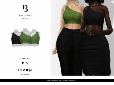 Ripple RIB ONE Shoulder Crop TOP Sims 4 CC