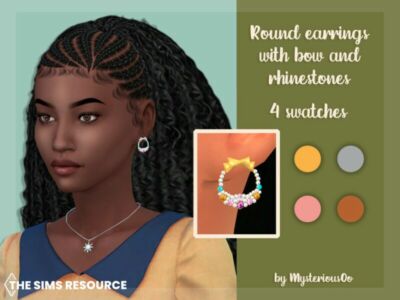 Round Earrings With BOW And Rhinestones By Mysteriousoo Sims 4 CC