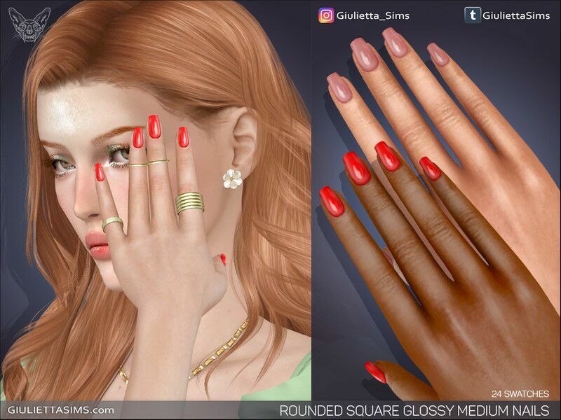 Rounded Square Glossy Medium Nails Sims 4 CC