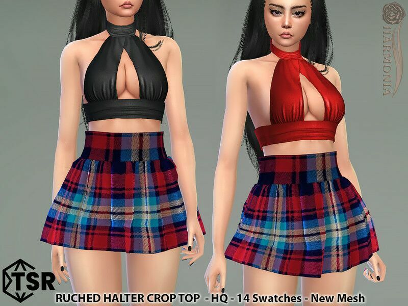 Ruched Halter Crop TOP By Harmonia Sims 4 CC