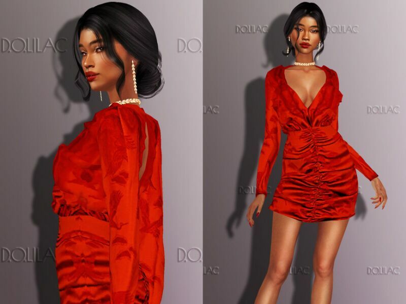 Ruched Satin Mini Dress DO284 Sims 4 CC