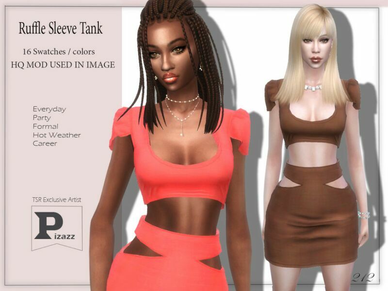 Ruffle Sleeve Tank By Pizazz Sims 4 CC