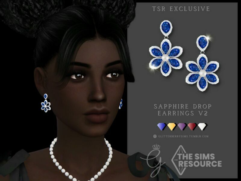 Sapphire Drop Earrings V4 By Glitterberryfly Sims 4 CC