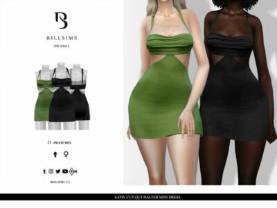 Satin CUT OUT Halter Mini Dress Sims 4 CC