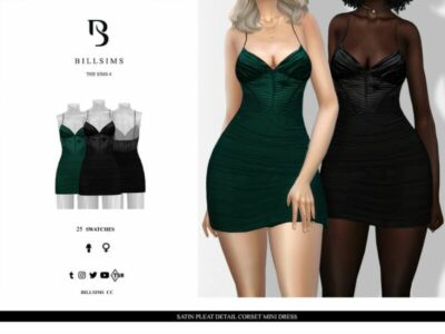 Satin Pleat Detail Corset Mini Dress Sims 4 CC