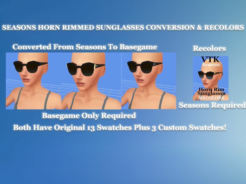 Seasons Am-Af Horn RIM Sunglasses Converted To Basegame Plus Recolors Sims 4 CC