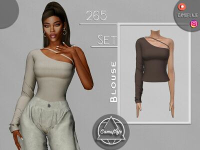 SET 265 – ONE Sleeved Blouse By Camuflaje Sims 4 CC