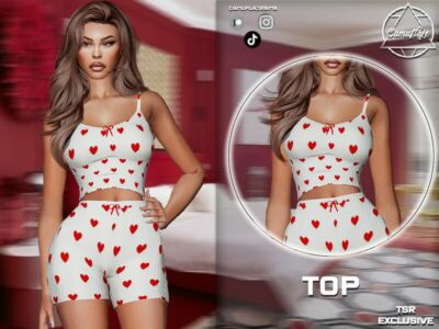 SET 399 – Heart Pajama TOP Sims 4 CC