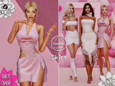 Shades Of Pink Collection – Sequin Skirt With Gold Chain By Camuflaje Sims 4 CC