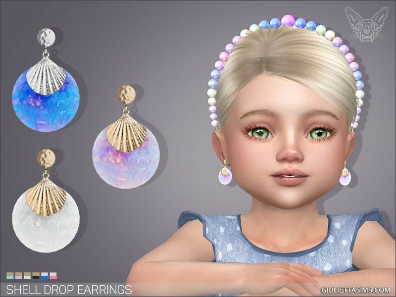 Shell Drop Earrings For Toddlers By Giulietta Sims 4 CC