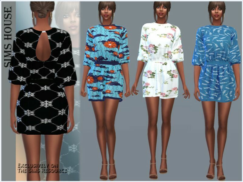 sims 4 cc short dress with print 2