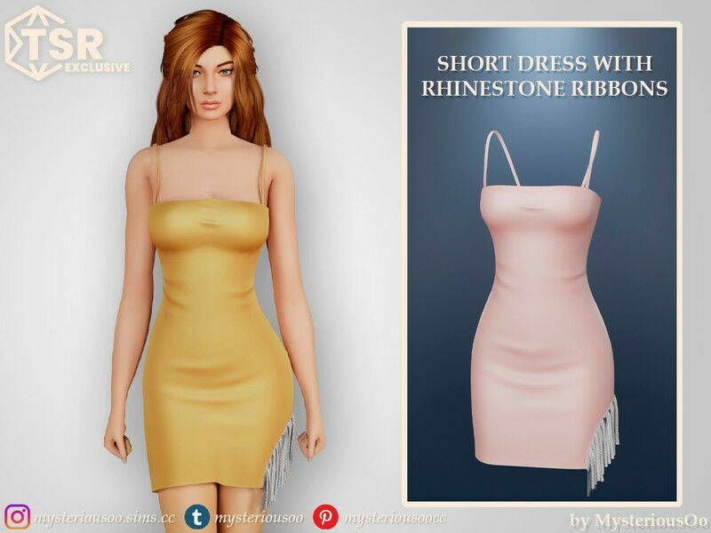 Short Dress With Rhinestone Ribbons Sims 4 CC