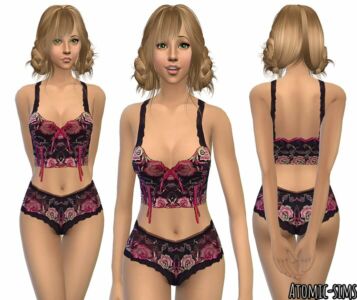 Simchic Floral Bustier Lingerie SET Conversion By Atomic-Sims Sims 4 CC