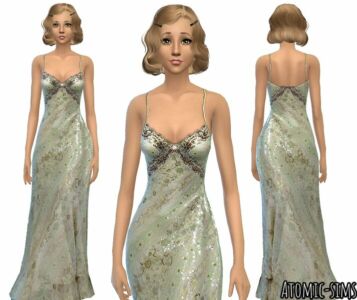 Simchic Green Beaded Gown Conversion By Atopmic-Sims Sims 4 CC