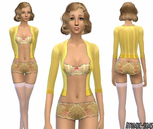 Simchic Yellow Underwear With Cardigan Conversion By Atomic-Sims Sims 4 CC