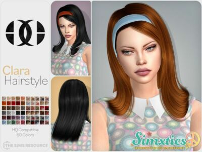 “Simxties – Clara Hairstyle + Headwrap Colors For / Hair” Sims 4 CC