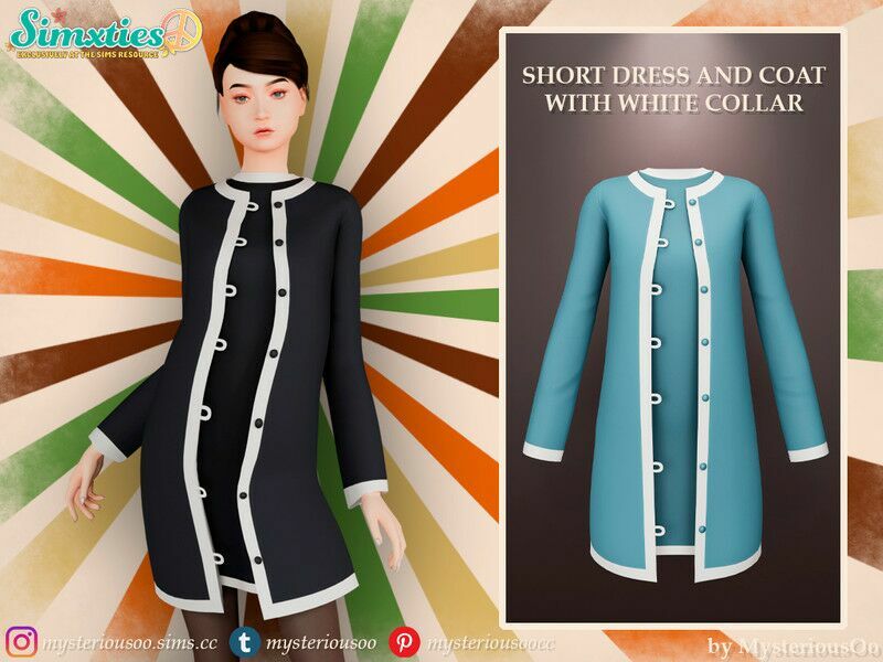 Simxties – Short Dress And Coat With White Collar, / Everyday Sims 4 CC