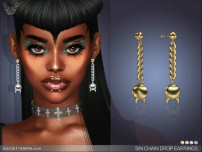 SIN Chain Drop Earrings By Feyona Sims 4 CC