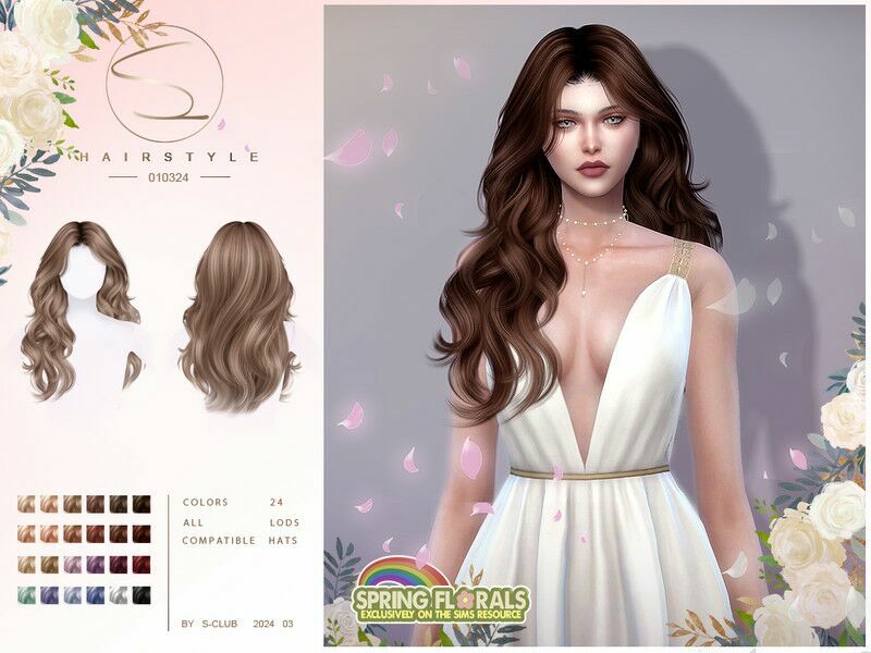 (Spring Florals Collection)Curly Hair 010324 By S-Club Sims 4 CC