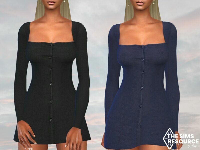 Square Deep Neck Dresses By Saliwa Sims 4 CC