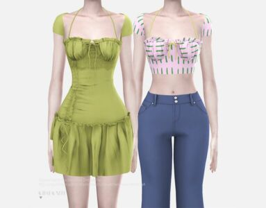 Square Neck Ruched Mini Dress&Top By Charonlee Sims 4 CC