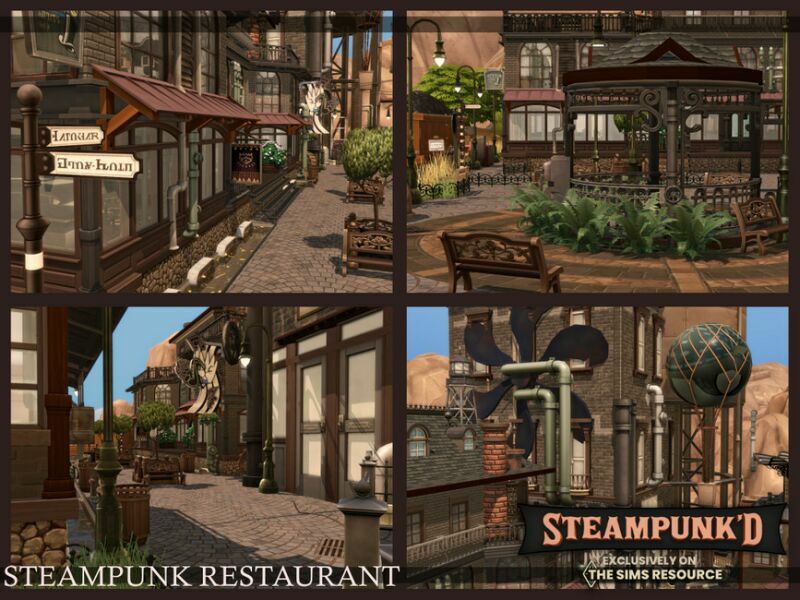 sims 4 cc steampunked steampunk restaurant nocc by simzmora 2