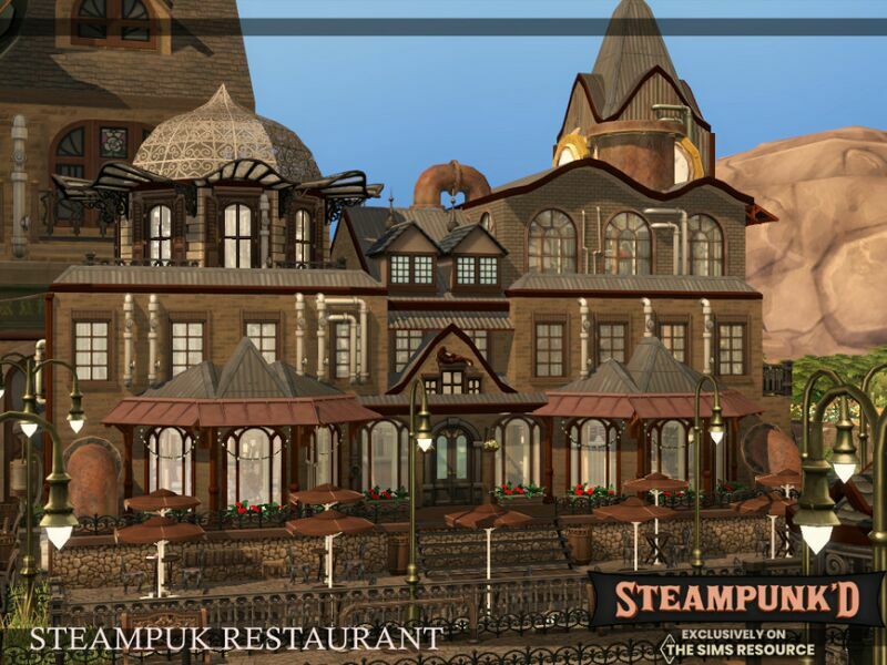 sims 4 cc steampunked steampunk restaurant nocc by simzmora 4