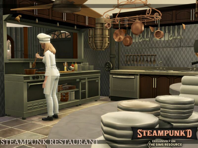 sims 4 cc steampunked steampunk restaurant nocc by simzmora 6