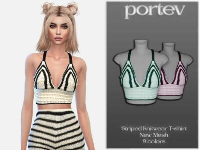 Striped Knitwear T-Shirt By Portev Sims 4 CC