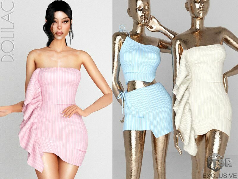 Striped Ruffle Mini Dress DO0302 Sims 4 CC