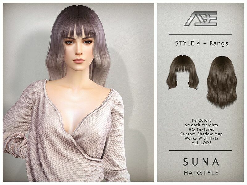 Suna – Style 4 With Bangs (Hairstyle) Sims 4 CC