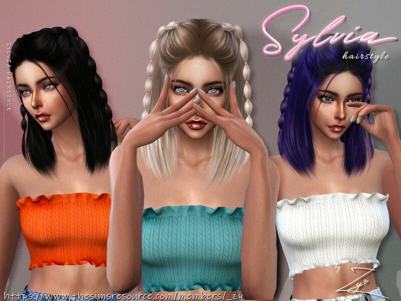 sims 4 cc sylvia hairstyle double bubble braids by zy 2