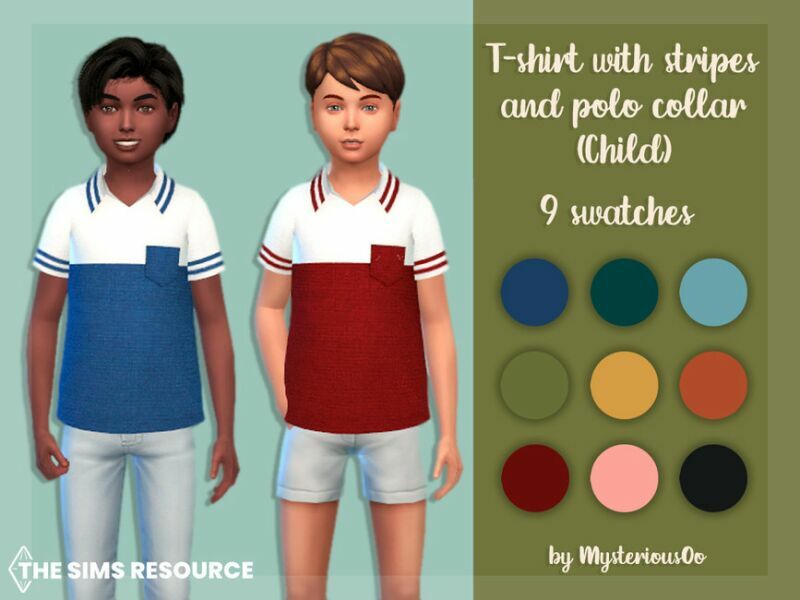 T-Shirt With Stripes And Polo Collar Child By Mysteriousoo Sims 4 CC