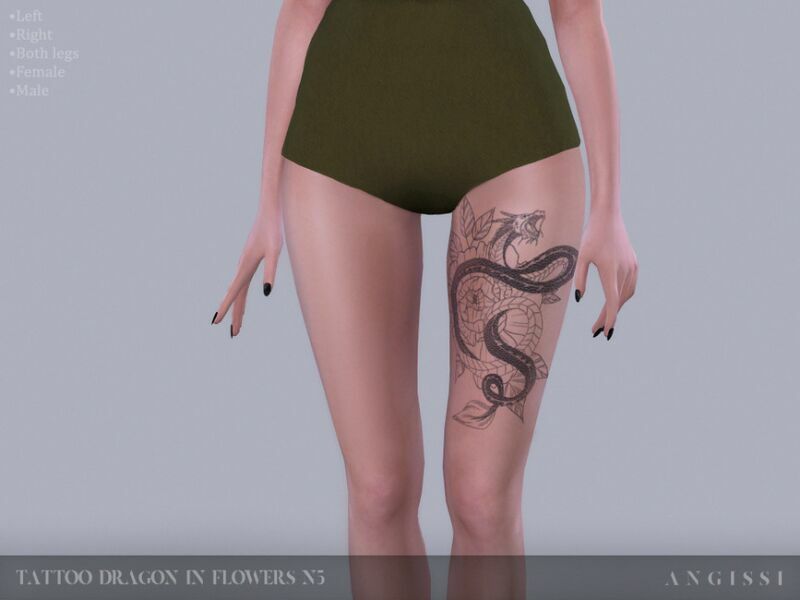 Tattoo-Dragon In Flowers N5 By Angissi Sims 4 CC